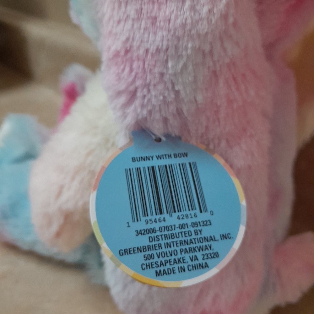 Rainbow Bunny with Bow NWT Size:18" Greenbrier International - Picture 4 of 7